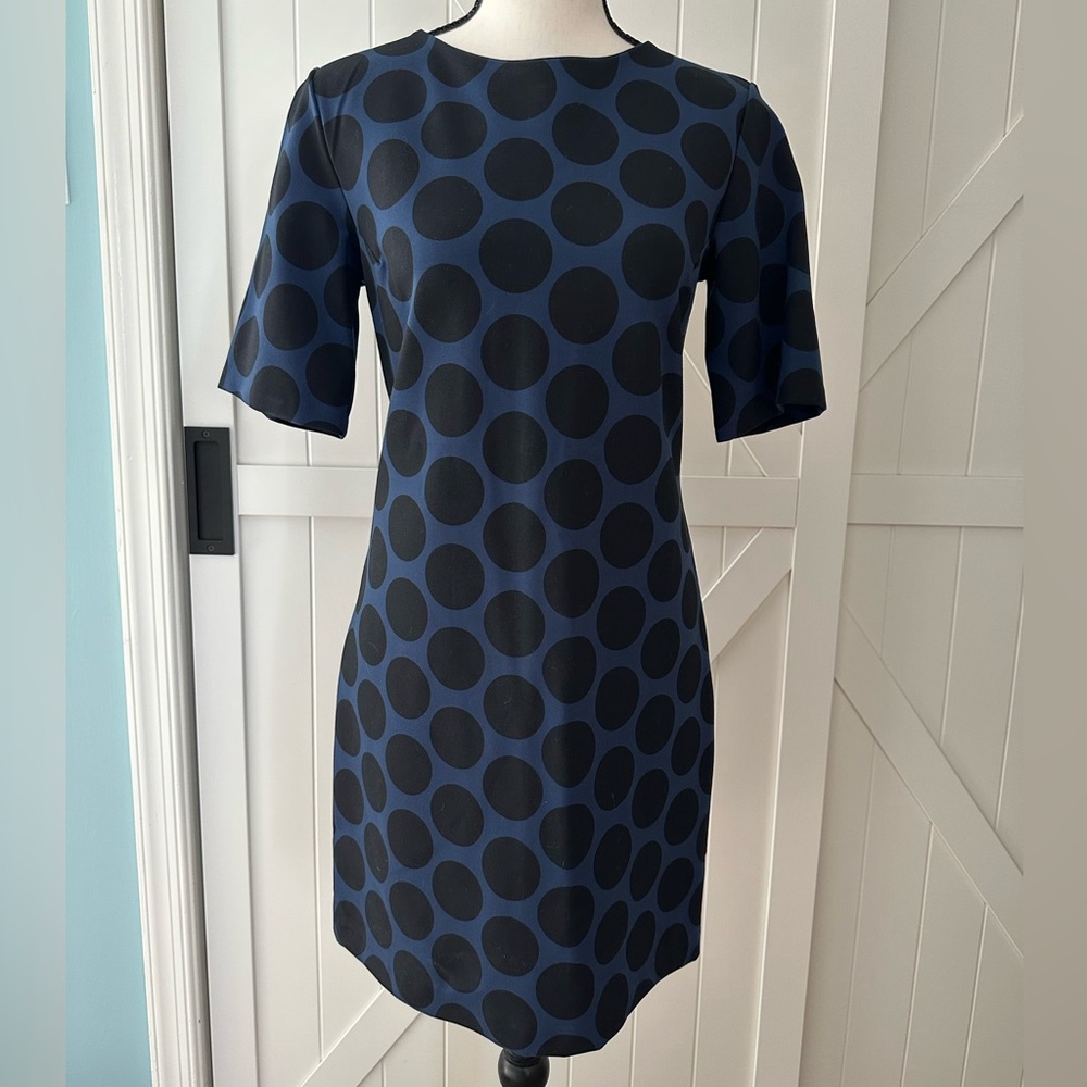 GAP Blue Black Polka Dot Pattern Dress Size 0 Sheath Dress